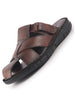 Men Brown Genuine Leather Multi Strap Closed Toe Broad Feet Slip On Slippers with Adjustable Strap|Fishermen Sandals with Cushioned Footbed For Comfort|Anti Skid Lightweight Sole