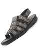 Men Black Genuine Leather Multi Strap Open Toe Broad Feet Roman Sandals with Adjustable Back Strap|All Day Comfort with Cushioned Footbed|Slip Resistant Lightweight Sole