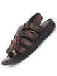 Men Brown Genuine Leather Multi Strap Open Toe Broad Feet Roman Sandals with Adjustable Back Strap|All Day Comfort with Cushioned Footbed|Slip Resistant Lightweight Sole