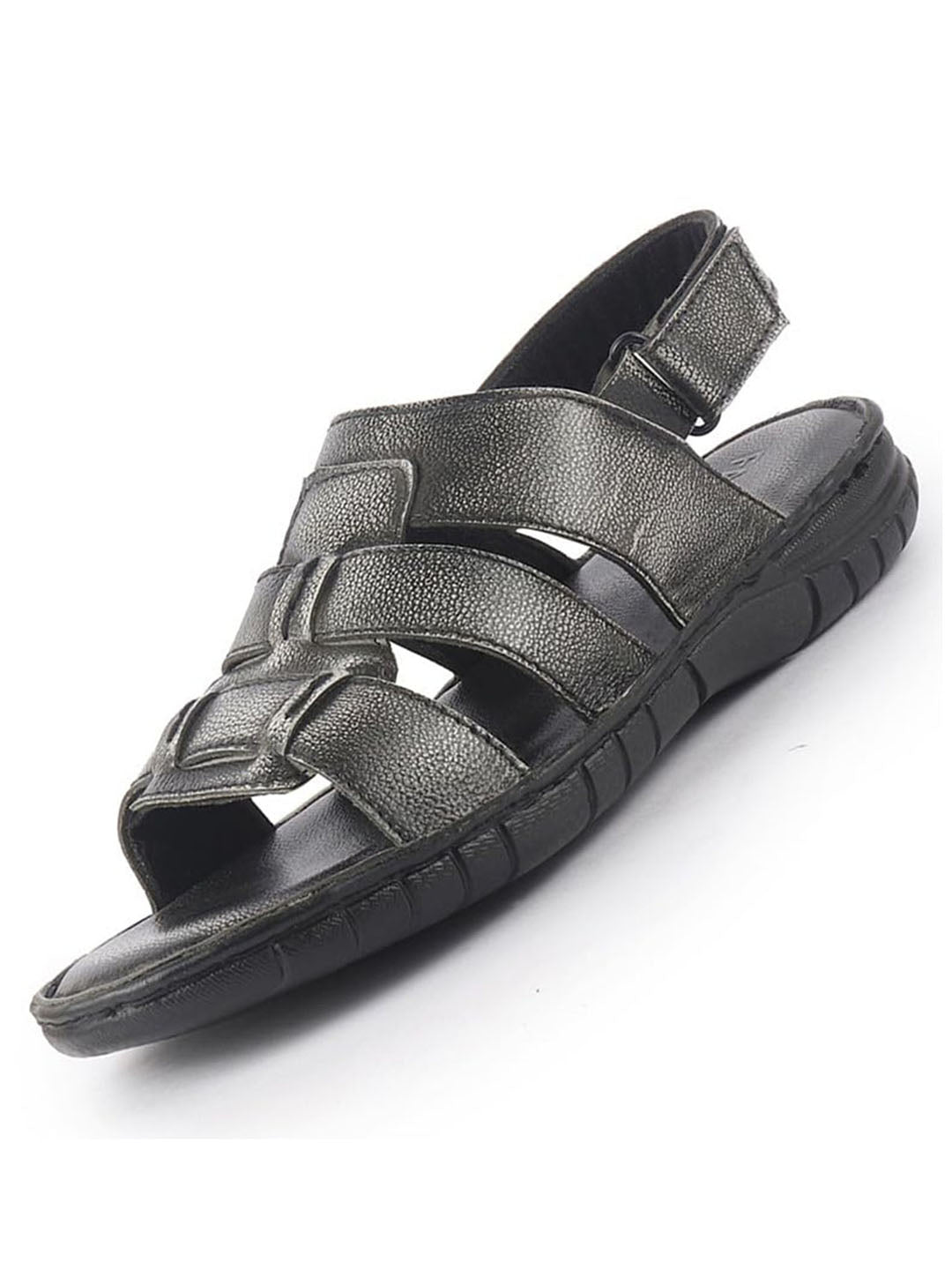 Men Black Genuine Leather Multi Strap Open Toe Broad Feet Fisherman Sandals with Adjustable Back Strap|All Day Comfort with Memory Cushion Insole|Anti Skid Lightweight Sole