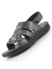 Men Black Genuine Leather Multi Strap Open Toe Broad Feet Fisherman Sandals with Adjustable Back Strap|All Day Comfort with Memory Cushion Insole|Anti Skid Lightweight Sole