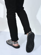 Men Black Genuine Leather Multi Strap Open Toe Broad Feet Fisherman Sandals with Adjustable Back Strap|All Day Comfort with Memory Cushion Insole|Anti Skid Lightweight Sole