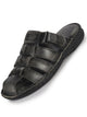 Men Black Genuine Leather Multi Strap Closed Toe Broad Feet Slip On Slippers with Adjustable Strap|Roman Sandals with Cushioned Footbed For Comfort|Anti Skid Lightweight Sole