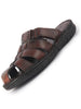 Men Brown Genuine Leather Multi Strap Closed Toe Broad Feet Slip On Slippers with Adjustable Strap|Roman Sandals with Cushioned Footbed For Comfort|Anti Skid Lightweight Sole