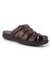 Men Brown Genuine Leather Multi Strap Closed Toe Broad Feet Slip On Slippers with Adjustable Strap|Roman Sandals with Cushioned Footbed For Comfort|Anti Skid Lightweight Sole
