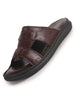 Men Brown Genuine Leather Dual Strap EVA Sole Sandals|Open Toe Casual Slip On Slippers|Side Stitched Sliders with Memory Cushioned Insole