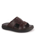 Men Brown Genuine Leather Dual Strap EVA Sole Sandals|Open Toe Casual Slip On Slippers|Side Stitched Sliders with Memory Cushioned Insole