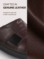 Men Brown Genuine Leather Dual Strap EVA Sole Sandals|Open Toe Casual Slip On Slippers|Side Stitched Sliders with Memory Cushioned Insole