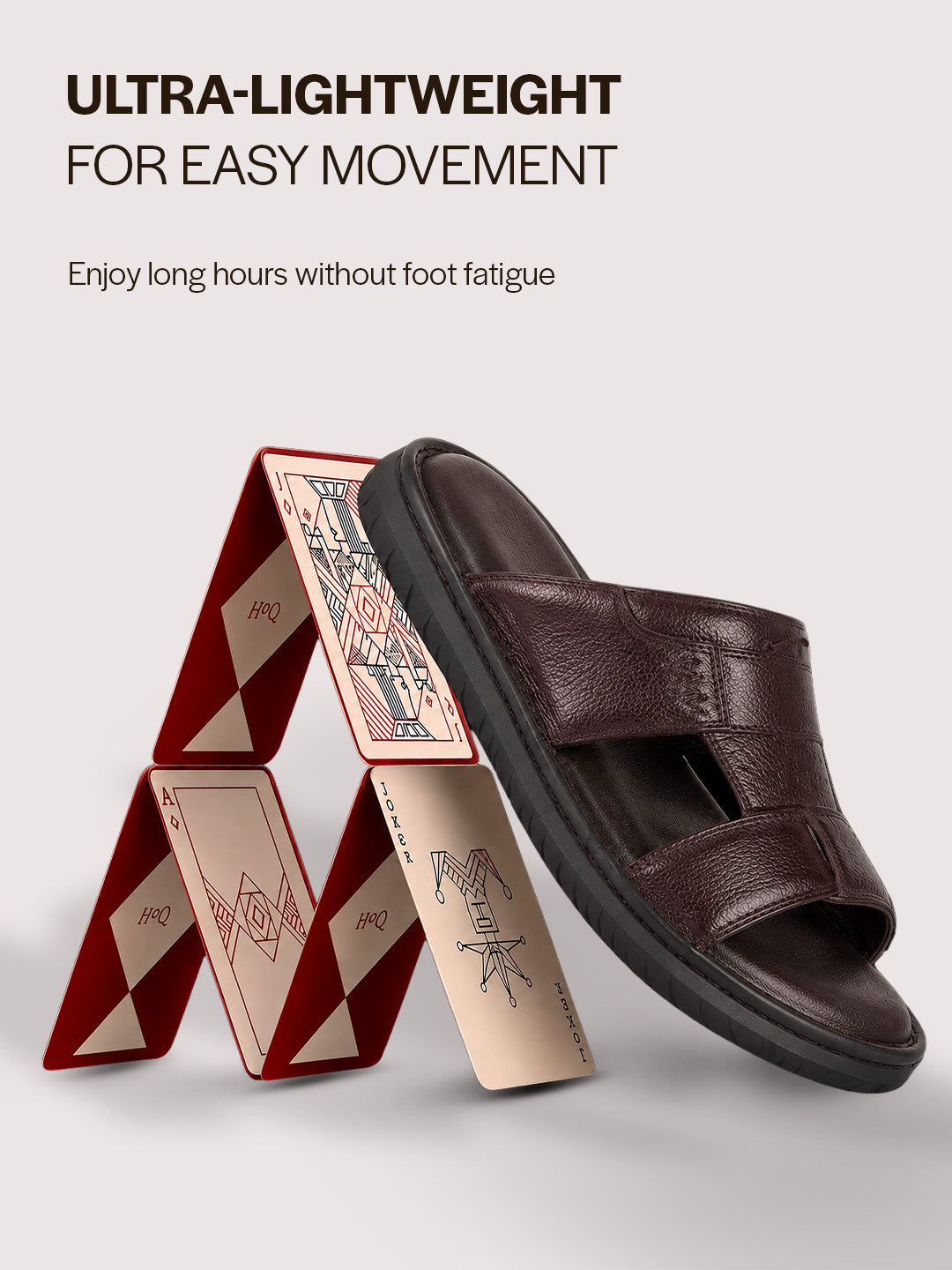 Men Brown Genuine Leather Dual Strap EVA Sole Sandals|Open Toe Casual Slip On Slippers|Side Stitched Sliders with Memory Cushioned Insole