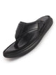 Men Black Genuine Leather T-Strap EVA Sole Slip On Slippers|Side Stitched Thong Sandals|Memory Cushioned Insole