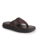 Men Black Genuine Leather T-Strap EVA Sole Slip On Slippers|Side Stitched Thong Sandals|Memory Cushioned Insole