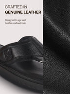 Men Black Genuine Leather T-Strap EVA Sole Slip On Slippers|Side Stitched Thong Sandals|Memory Cushioned Insole