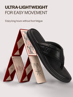 Men Black Genuine Leather T-Strap EVA Sole Slip On Slippers|Side Stitched Thong Sandals|Memory Cushioned Insole