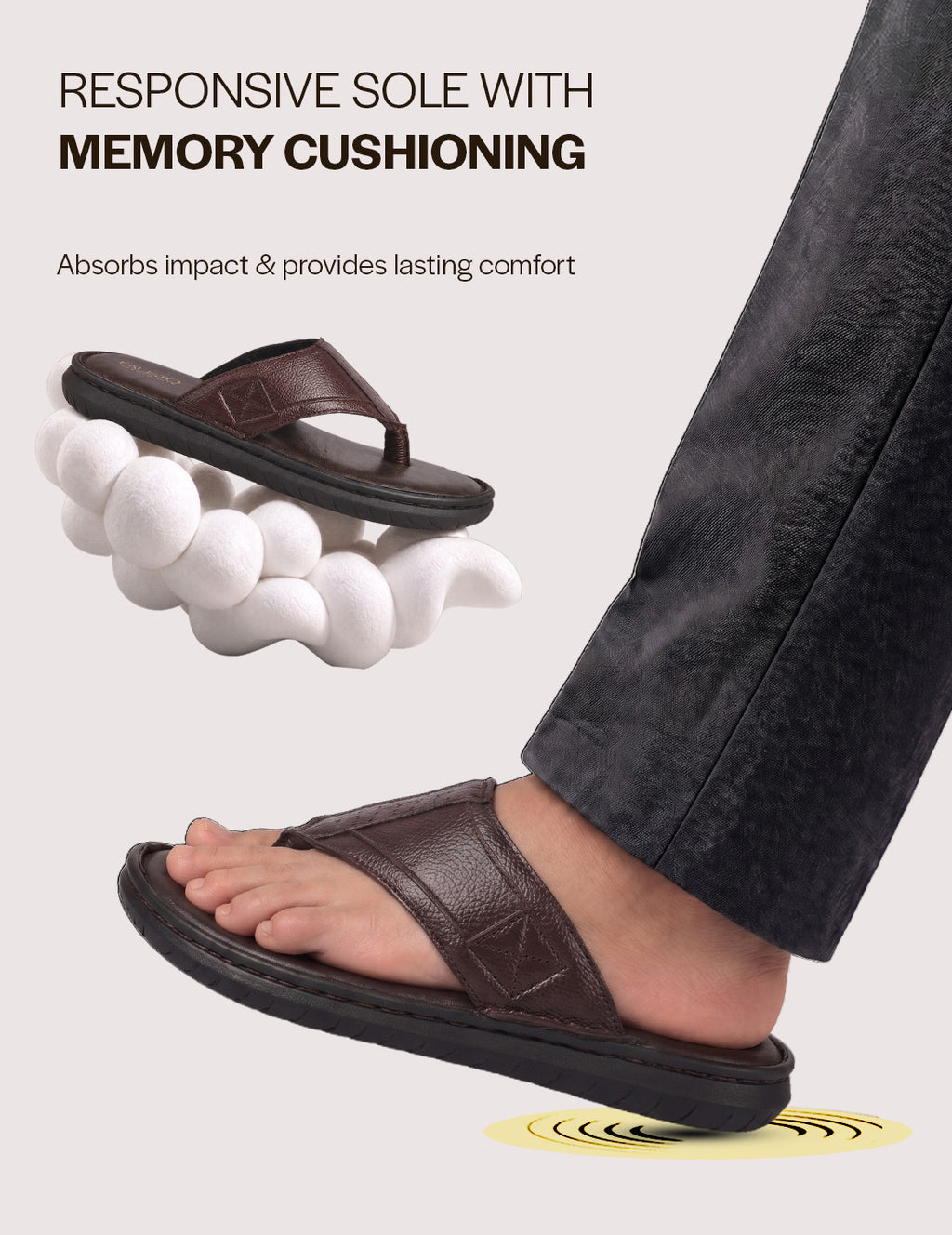 Men Brown Genuine Leather T-Strap EVA Sole Slip On Slippers|Side Stitched Thong Sandals|Memory Cushioned Insole