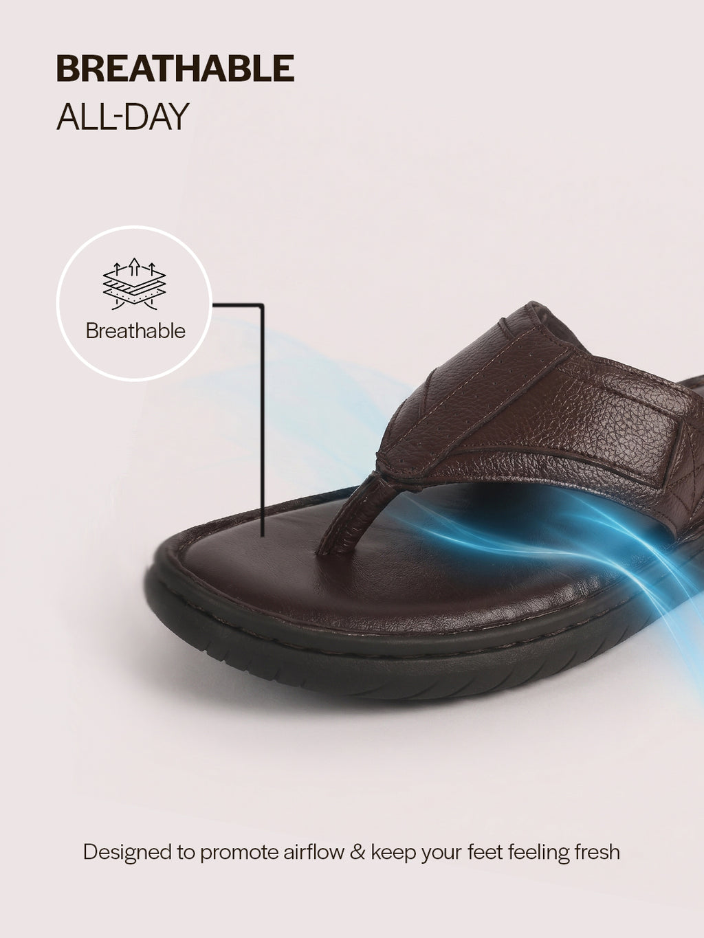 Men Brown Genuine Leather T-Strap EVA Sole Slip On Slippers|Side Stitched Thong Sandals|Memory Cushioned Insole