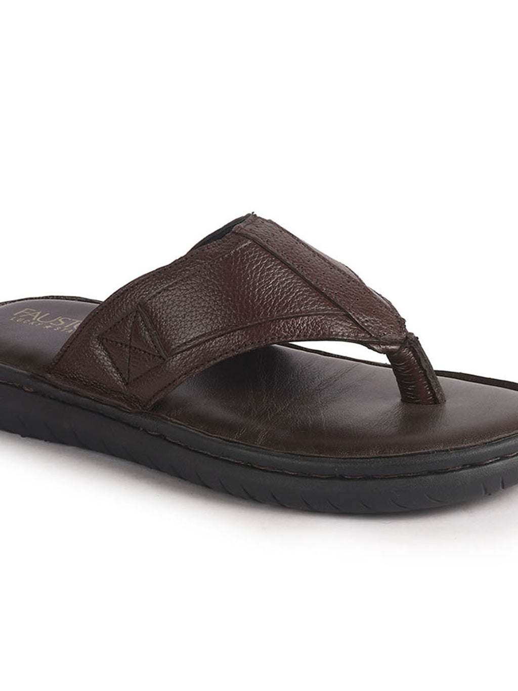 Men Brown Genuine Leather T-Strap EVA Sole Slip On Slippers|Side Stitched Thong Sandals|Memory Cushioned Insole