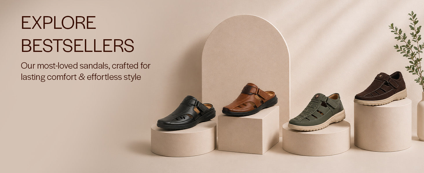 Men Brown Semi-Formal Suede Leather Breathable Shoe-Style Sandals|Roman Walking Sandals with Padded Cushion Footbed|Travel-Friendly, Office, Lightweight EVA Sole