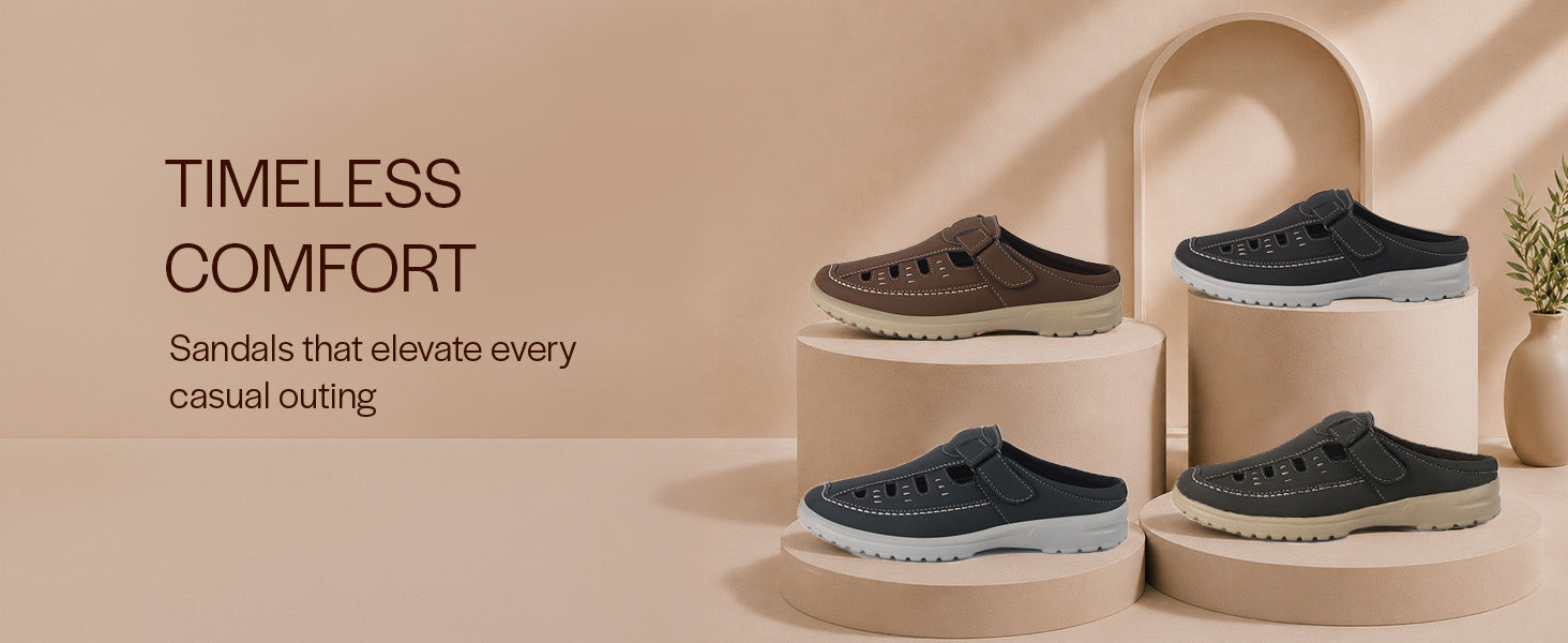 Men Black Casual Back Open Easy Slip-On Mules Sandals|Closed-Toe Casual Clogs with Orthopedic Support|Indoor & Outdoor Shoe Style Sandal with Adjustable Strap