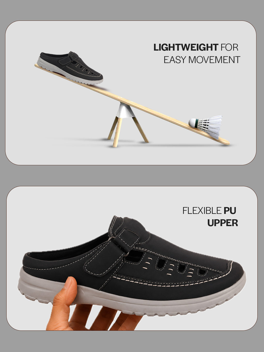 men leather backless loafers mules