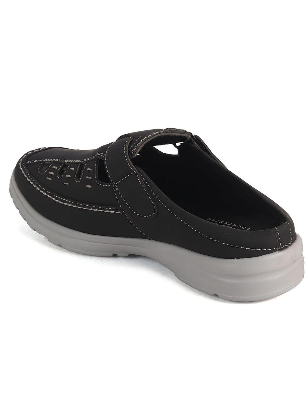 men breathable cutout leather clogs