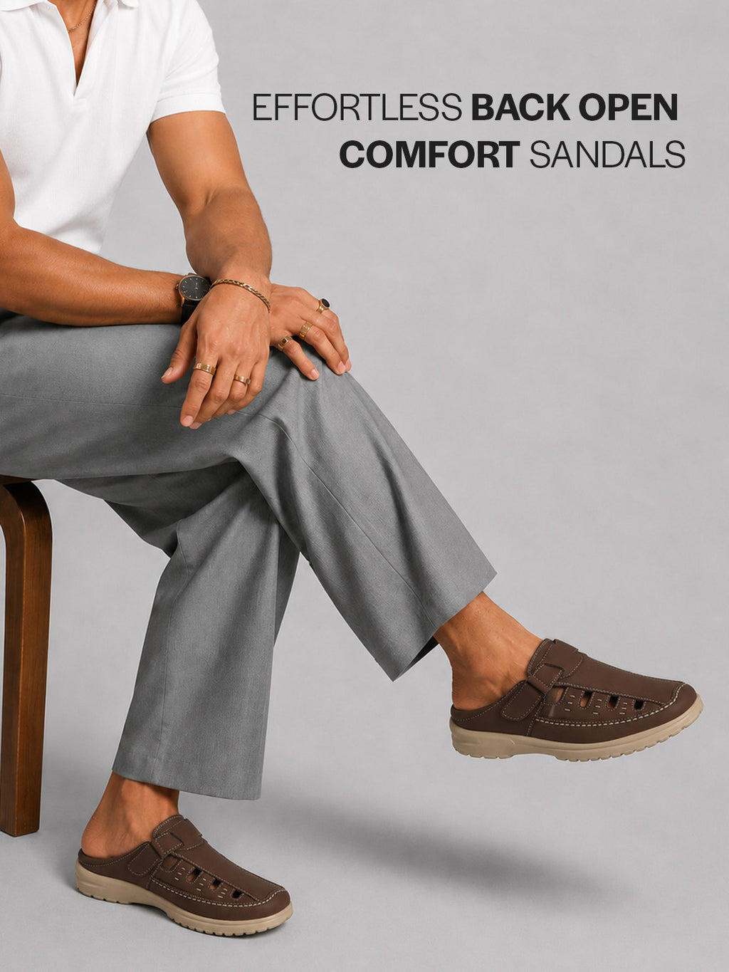 men hollow out leather slide slippers