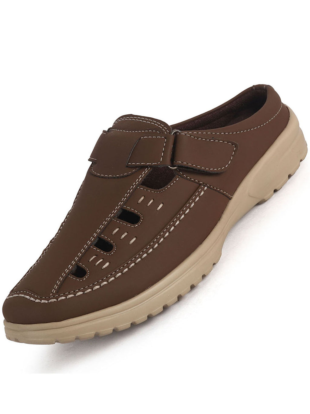 men hollow out leather slide slippers