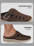 men hollow out leather slide slippers