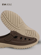 men hollow out leather slide slippers