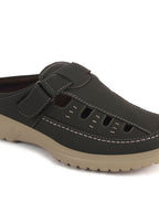 men breathable cutout leather clogs