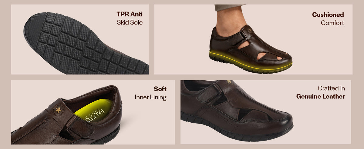 Men Brown Genuine Leather Casual Hook & Loop Fisherman Sandals|Comfortable Walking Closed-Toe Summer Sandal with Breathable Cutouts|Perfect for Smart Casual, Sports, Traveling