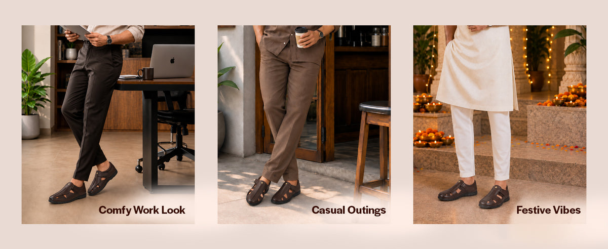 Men Brown Genuine Leather Casual Hook & Loop Fisherman Sandals|Comfortable Walking Closed-Toe Summer Sandal with Breathable Cutouts|Perfect for Smart Casual, Sports, Traveling
