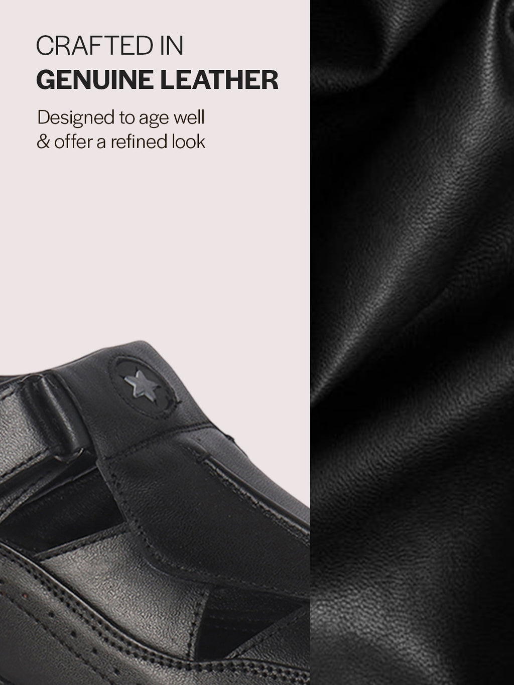Men Black Genuine Leather Casual Hook & Loop Fisherman Sandals|Comfortable Walking Closed-Toe Summer Sandal with Breathable Cutouts|Perfect for Smart Casual, Sports, Traveling