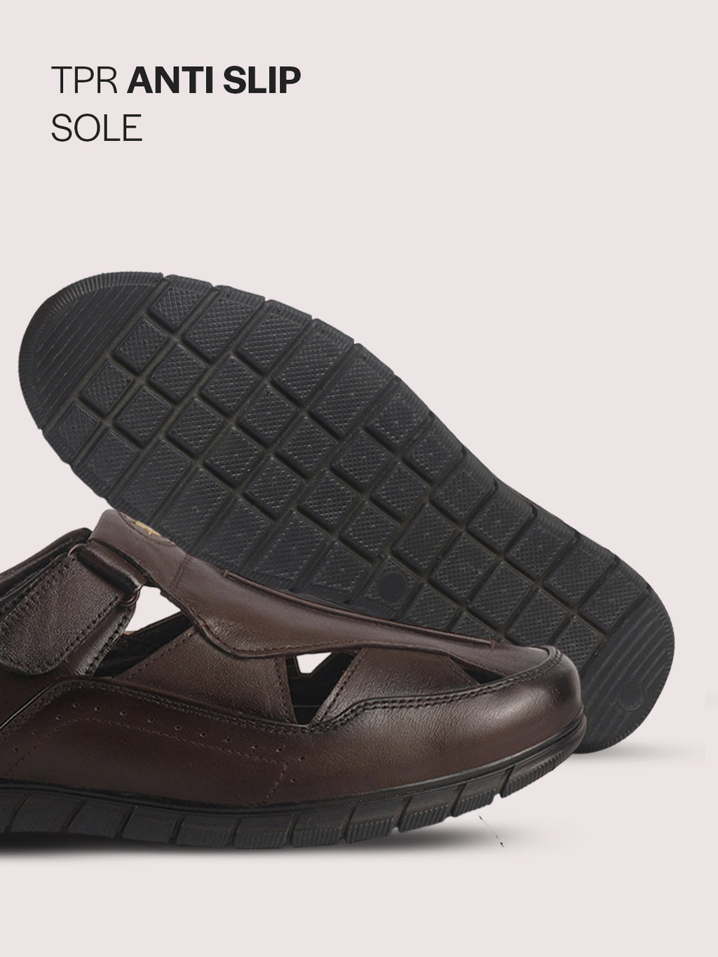 Men Brown Genuine Leather Casual Hook & Loop Fisherman Sandals|Comfortable Walking Closed-Toe Summer Sandal with Breathable Cutouts|Perfect for Smart Casual, Sports, Traveling