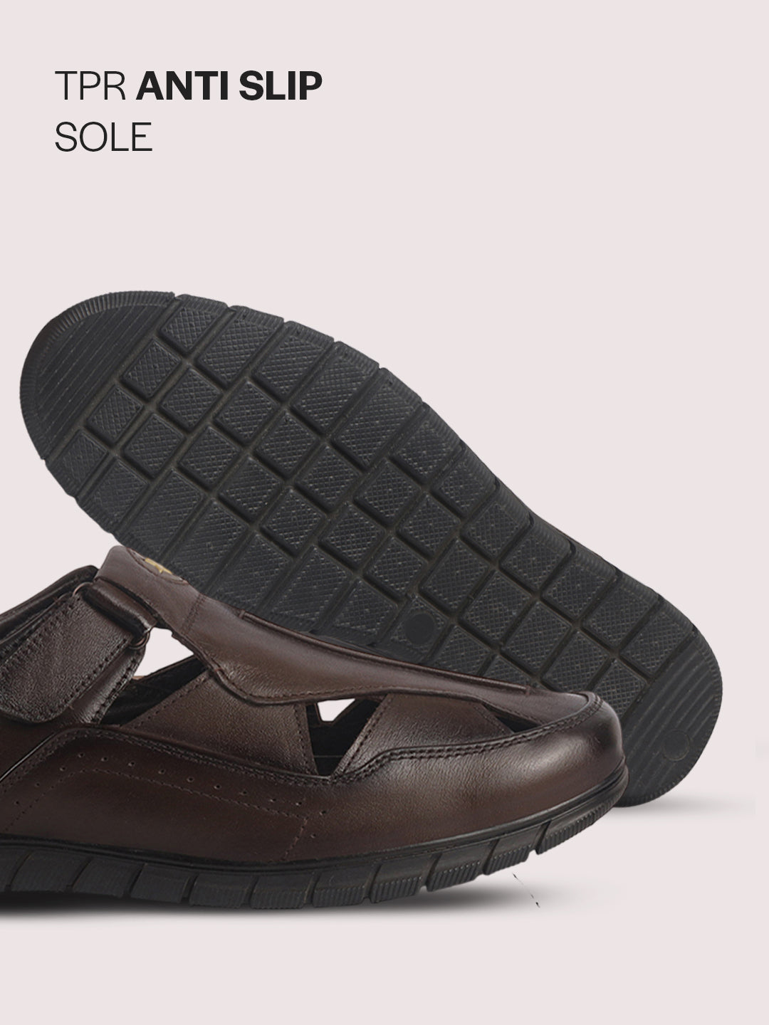 Men Brown Genuine Leather Casual Hook & Loop Fisherman Sandals|Comfortable Walking Closed-Toe Summer Sandal with Breathable Cutouts|Perfect for Smart Casual, Sports, Traveling