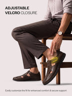 Men Brown Genuine Leather Casual Hook & Loop Fisherman Sandals|Comfortable Walking Closed-Toe Summer Sandal with Breathable Cutouts|Perfect for Smart Casual, Sports, Traveling