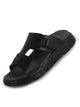 Men Black Textured Print Multi Strap Open Toe Hook and Loop Sporty Slider|Lightweight Walking Sandals with Durable EVA Pad Insole|Traction Grip Platform Outsole for Summer, Travel