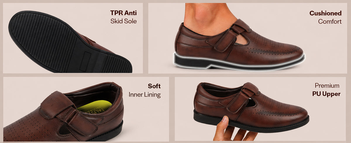 Men Black Office Summer Casual Closed-Toe Hook and Loop Roman Dress Sandals|Breathable Lightweight Shoe Style Sandal for Travel, Outdoor, Festives|Anti Skid TPR Welted Sole