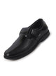 Men Black Classic Textured Hook and Loop Shoe Style Sandals with TPR Welted Sole|Lightweight Roman Sandal with Memory Cushioned Footbed for Summer, Travel, Outdoor