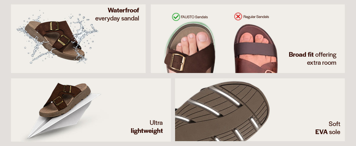Men Tan Dual Strap Waterproof Open Toe Slide Sandal with Flexible EVA Pad Insole|Slip On Slippers for Summer, Monsoon, Travel, Outdoor|Anti Skid Durable EVA Sole