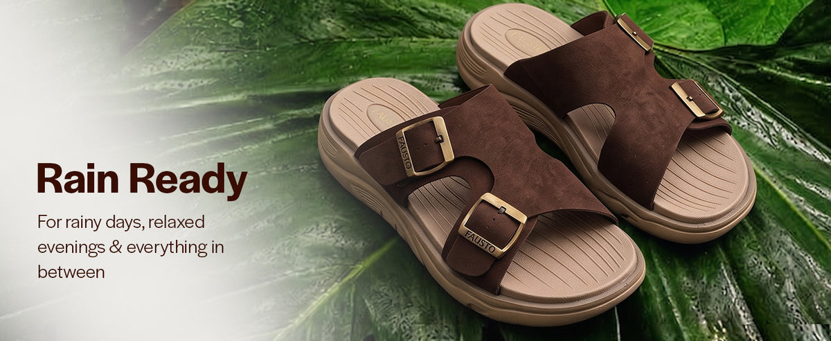 Men Tan Dual Strap Waterproof Open Toe Slide Sandal with Flexible EVA Pad Insole|Slip On Slippers for Summer, Monsoon, Travel, Outdoor|Anti Skid Durable EVA Sole
