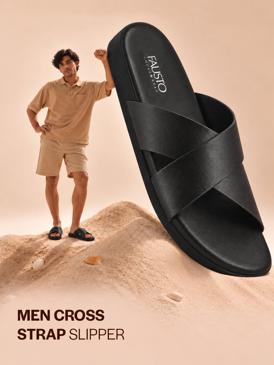 Men Black Criss Cross Strap Open Toe Sliders with Extra Soft Cushioned Footbed for All Day Comfort | Indoor, Travel, Walking Slipper with Slip Resistant Sole