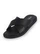 Men Black Criss Cross Strap Open Toe Sliders with Extra Soft Cushioned Footbed for All Day Comfort | Indoor, Travel, Walking Slipper with Slip Resistant Sole