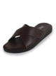 Men Brown Criss Cross Strap Open Toe Sliders with Extra Soft Cushioned Footbed for All Day Comfort | Indoor, Travel, Walking Slipper with Slip Resistant Sole