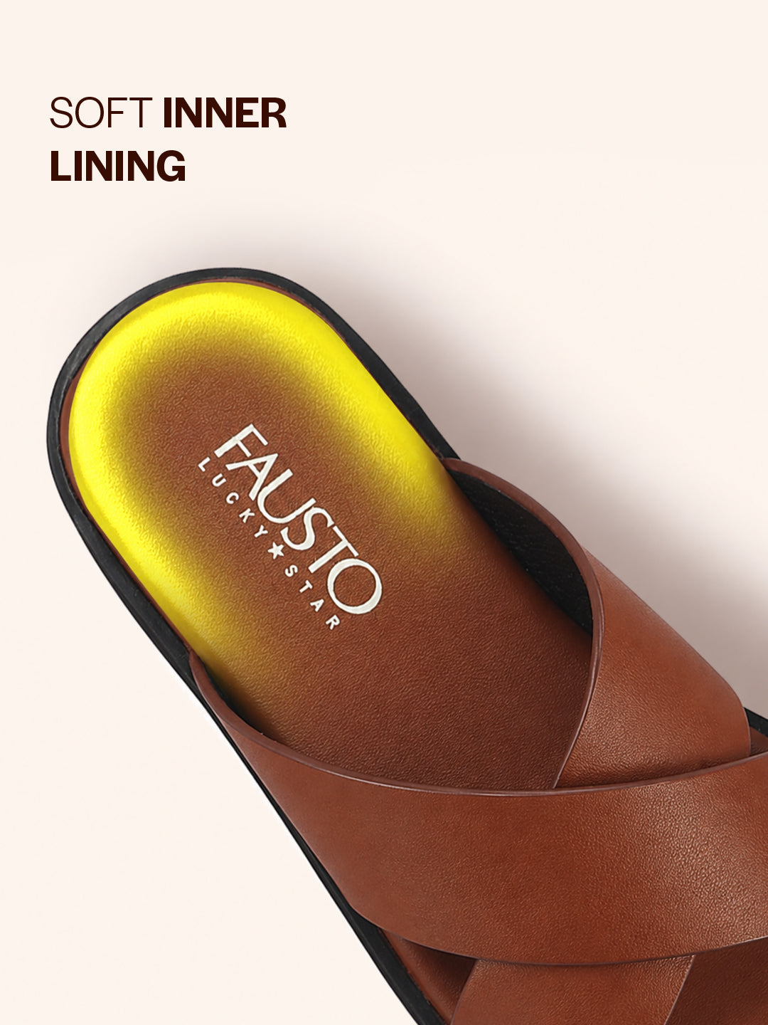 Men Tan Criss Cross Strap Open Toe Sliders with Extra Soft Cushioned Footbed for All Day Comfort | Indoor, Travel, Walking Slipper with Slip Resistant Sole