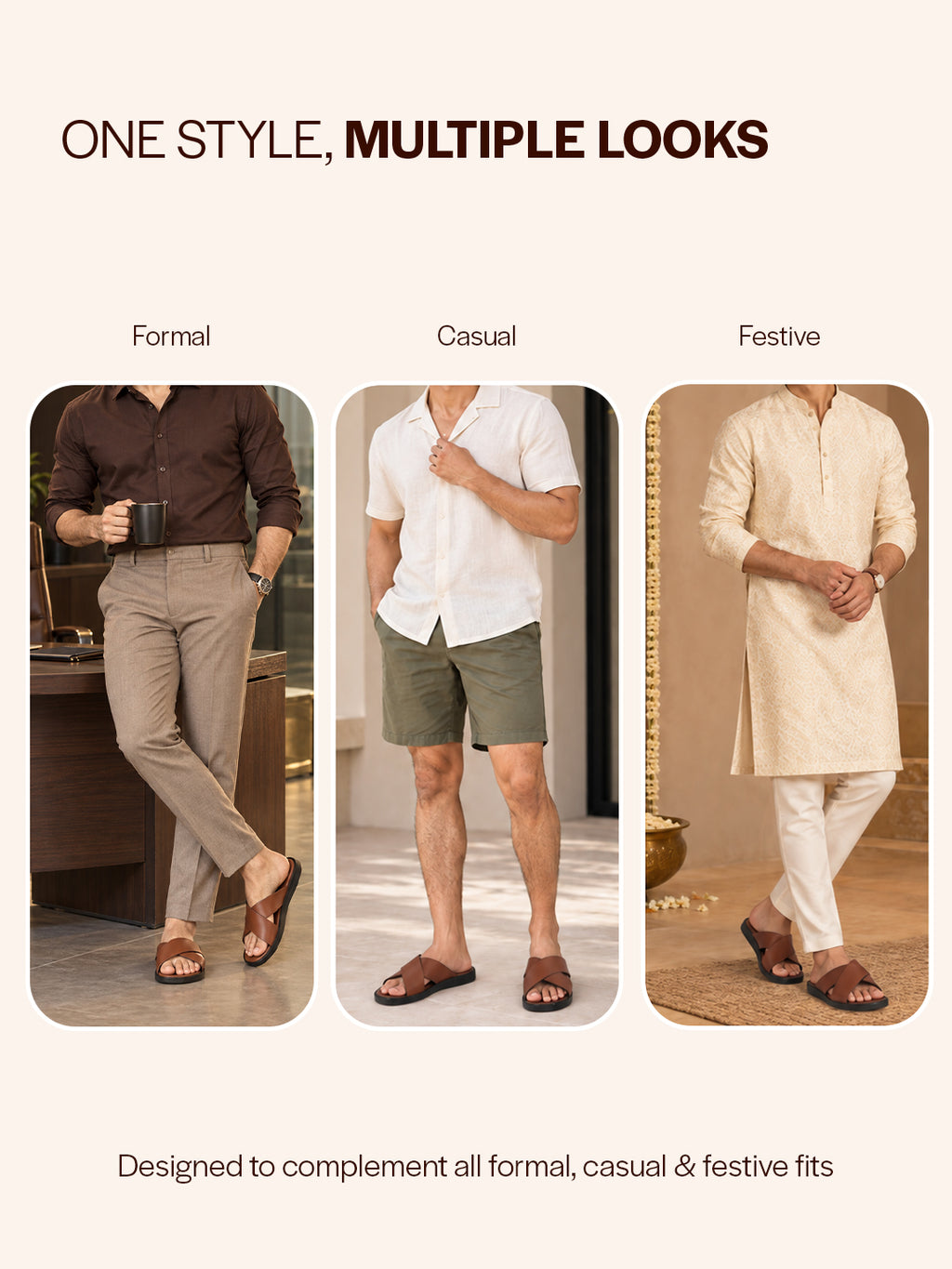 Men Tan Criss Cross Strap Open Toe Sliders with Extra Soft Cushioned Footbed for All Day Comfort | Indoor, Travel, Walking Slipper with Slip Resistant Sole