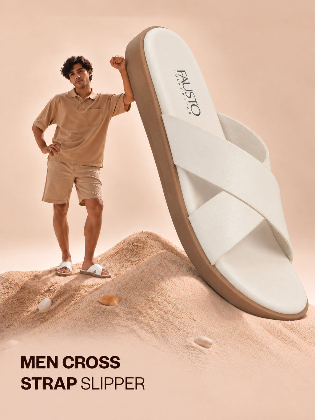 Men White Criss Cross Strap Open Toe Sliders with Extra Soft Cushioned Footbed for All Day Comfort | Indoor, Travel, Walking Slipper with Slip Resistant Sole