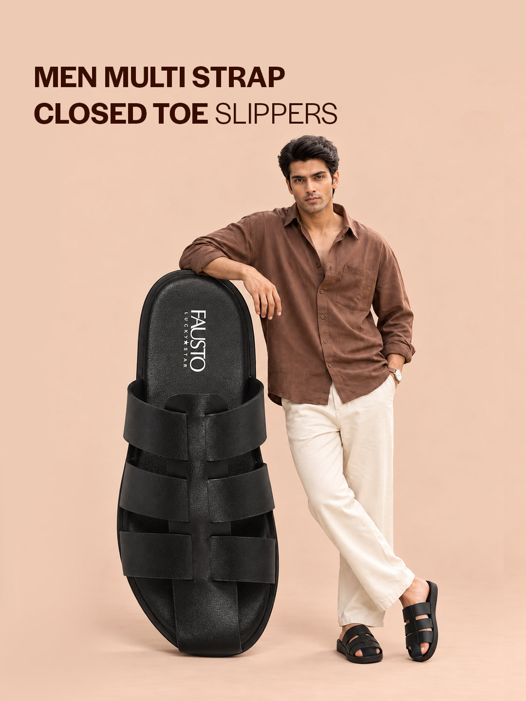Men Black Multi Strap Closed Toe Breathable Slip On Slippers with Soft Cushioned Footbed for All Day Comfort | Indoor, Travel, Walking Sliders with Slip Resistant Sole