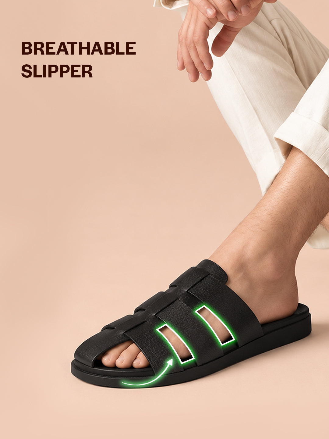 Men Black Multi Strap Closed Toe Breathable Slip On Slippers with Soft Cushioned Footbed for All Day Comfort | Indoor, Travel, Walking Sliders with Slip Resistant Sole