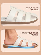 Men White Multi Strap Closed Toe Breathable Slip On Slippers with Soft Cushioned Footbed for All Day Comfort | Indoor, Travel, Walking Sliders with Slip Resistant Sole