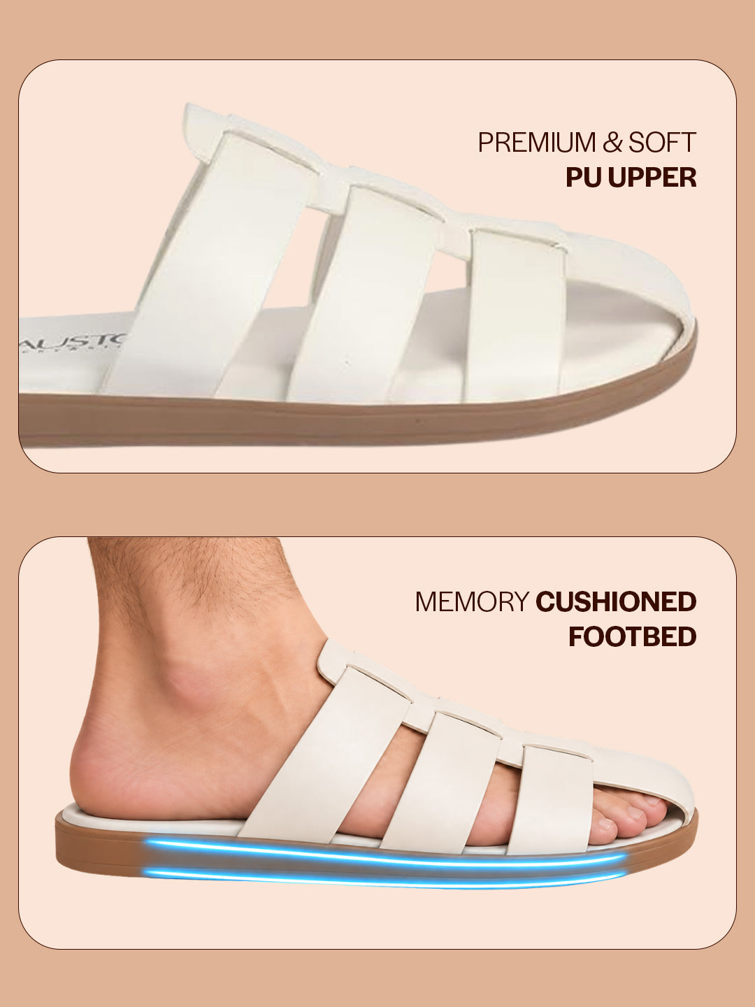 Men White Multi Strap Closed Toe Breathable Slip On Slippers with Soft Cushioned Footbed for All Day Comfort | Indoor, Travel, Walking Sliders with Slip Resistant Sole